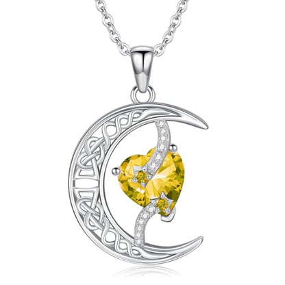 TOUPOP Moon and Star Birthstone Necklace for Women 925 Sterling Silver Celtic Moon Jewelry Birthday Mothers Day Gifts for Mom Wife Her - color: 11-November-Citrine