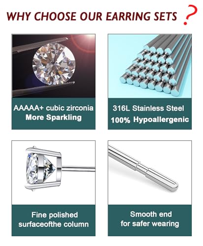 Stainless Steel Stud and Hoop Earrings Sets for Ear Stacks | Choose gold or silver pearl studs, CZ studs, flat backs, butterfly backs, hoops and multi-pair ear stack sets. - color: 4 Pairs Gold-Flat Back
