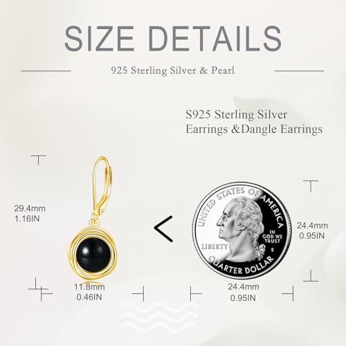FreshWater Pearl Dangle Earrings 925 Sterling Silver Lapis lazuli Turquoise Larimar Opal Black Pearl Leverback Earrings for Women Birthday Hypoallergenic - style: Black Onyx Earrings Gold Plated