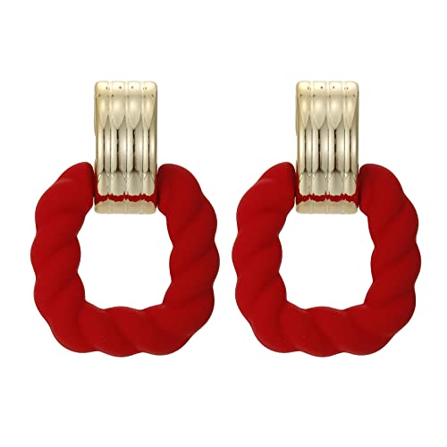 RUOFFETA Rectangle Earrings for Women, Acrylic Square Earrings Twisted Geometric Statement Jewelry - color: Red Gold