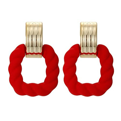 RUOFFETA Rectangle Earrings for Women, Acrylic Square Earrings Twisted Geometric Statement Jewelry - color: Red Gold