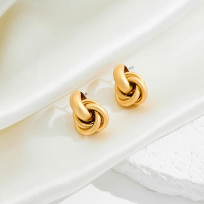 Gold Geometric Drop Dangle Earrings for Women Chunky Trendy Knot Stud Small Twisted Link Earring Jewelry Gift - color: A-Small Matte Gold