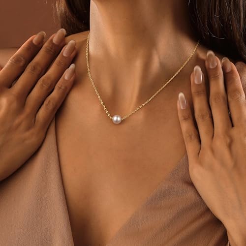 Gold Pearl Necklaces for Women - White Pearls Jewelry Gifts Wedding Bride Bridesmaid Jewelry - color: Gold-Single Round Pearl