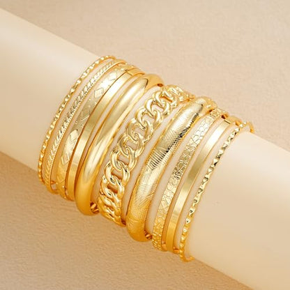 ÌF ME Gold Bangle Bracelets for Women, Indian Bangles Stackable Set, Multi Layer Textured 18K Gold Plated Chunky Bracelets Boho Jewelrys Set - style: E-6 PCS adjustable bangles