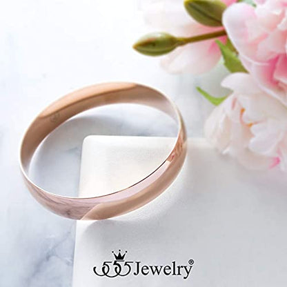 555Jewelry 12mm Wide Stainless Steel Solid Slip On Bangle Bracelet for Women With Small Wrist - color: Rose Gold (Small)