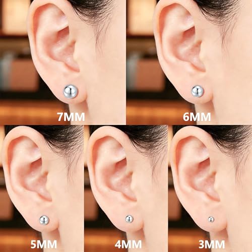 ToHeart 5 Pairs 14K Gold Silver Ball Stud Earrings for Women Studs Set | 3-7MM Studs Hypoallergenic Lightweight Small Ball Earrings Multiple Piercing Earrings Set - color: Silver