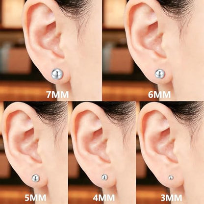ToHeart 5 Pairs 14K Gold Silver Ball Stud Earrings for Women Studs Set | 3-7MM Studs Hypoallergenic Lightweight Small Ball Earrings Multiple Piercing Earrings Set - color: Silver