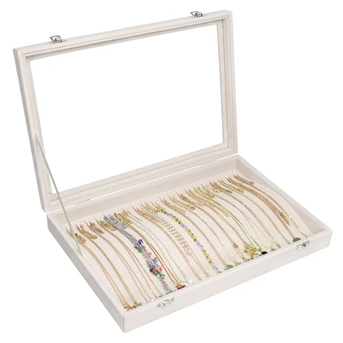 Vicoter 20 Hooks Necklace Organizer,Velvet Necklace Holder Tray with Lid | Jewelry Organizer for Necklace Pendant Chain,Women Jewelry Box,for Home Use and Jewelry Store,Jewelry Display for Drawer - color: Beige, size: 20 Hook