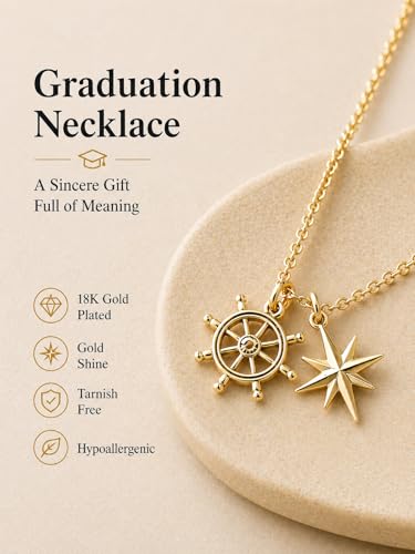 Zealmer Dainty 18K Gold Plated Compass World Map Pendant Necklace Graduation Gift for Friends - color: Set sail