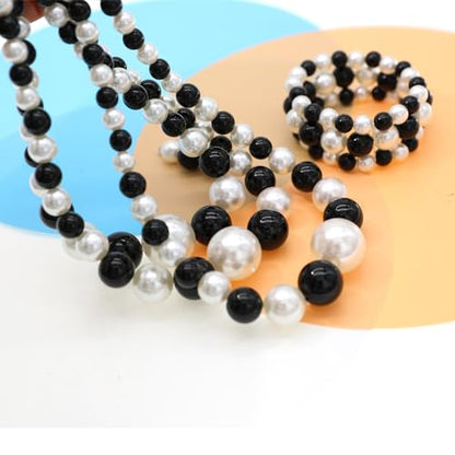 We We Imitation Pearl Necklace for Women Large Chunky Pearl Necklaces Multilayer Pearl Necklace and Earring 1920s Costume Jewelry set - color: Black white pearl necklace set