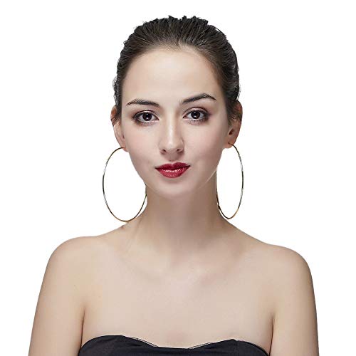Extra Large Non Pierced Earrings for Women Men - Big Round Circle Clip On Huggie Hoop Earrings Nickel Free - color: Gold