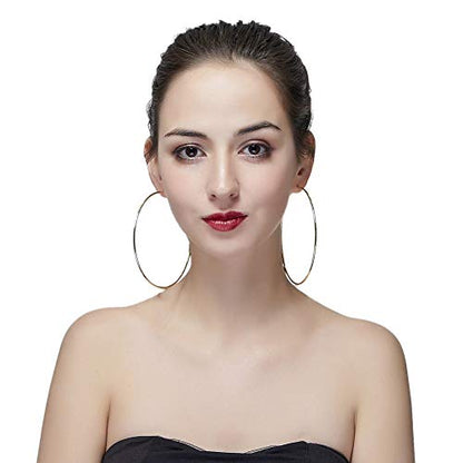 Extra Large Non Pierced Earrings for Women Men - Big Round Circle Clip On Huggie Hoop Earrings Nickel Free - color: Gold