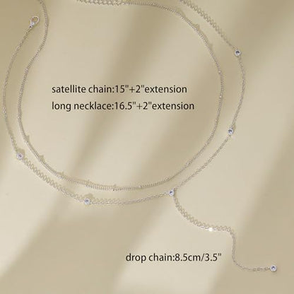 Gold Necklace for Women, Dainty Long Necklace 14k Gold Plated Lariat Long Necklaces for Women Trendy Simple Statement Drop Necklace Fashion Body Chain Prom Jewelry Gold Accessories - color: 8-Silver