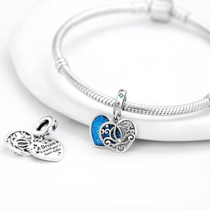 HappyStar 925 Sterling Silver Charms for Bracelets and Necklace Dangle Pendants Beads Charms Fits Charms Bracelets for Woman Jewelry Gifts (with one Spacer Bead Charms) - style: Lotus Flower Double Pendant Charm