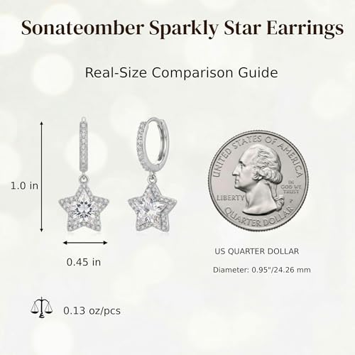 Sonateomber Christmas Tree Dangle Small Gold Hoop Earrings for Women, Cute Sparkly CZ Rhinestone Maple Clover Leaf Drop Earings Thanksgiving Holiday Accessories Fashion Jewelry Gift - color: Silver Star