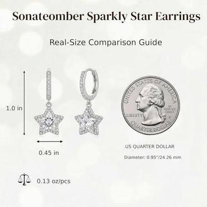 Sonateomber Christmas Tree Dangle Small Gold Hoop Earrings for Women, Cute Sparkly CZ Rhinestone Maple Clover Leaf Drop Earings Thanksgiving Holiday Accessories Fashion Jewelry Gift - color: Silver Star
