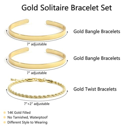 Gold Bracelets for Women, 14K Gold Plated Bangle Cuff Bracelets Stack for Women, Dainty Waterproof Stackable Bracelet Jewelry Gifts