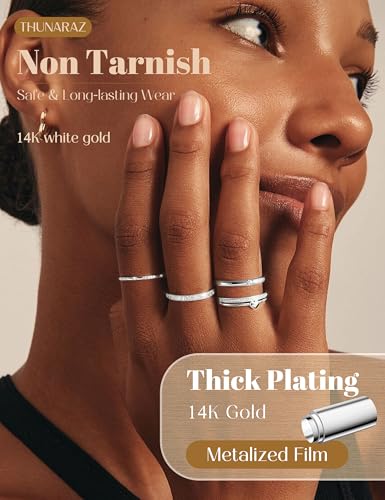 THUNARAZ 9Pcs Gold Stackable Rings for Women Non Tarnish Adjustable Rings | 14k Gold Plated,Open Adjustable Rings Set,Stack,CZ Thumb Ring,Statement Band Ring,Engagement Wedding Jewelry,Waterproof - color: Silver Tone