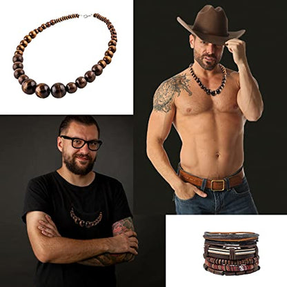 Wood Bead Necklace Africa Wooden Chain Statement Unisex Chunky Necklaces - color: 1necklace+ 4 bracelet