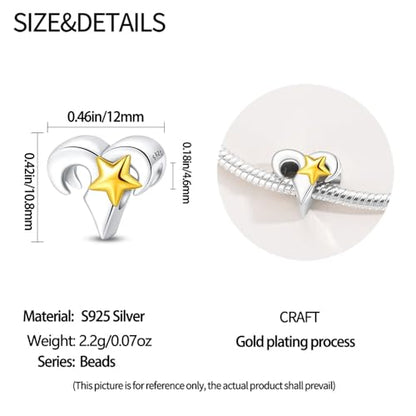 925 Sterling Silver 12 Astrological Signs Charm for Bracelets and Necklace Happy Birthday Charms for Bracelet and Necklace Valentine's Day Mother's Day Gift - style: Aries Charm