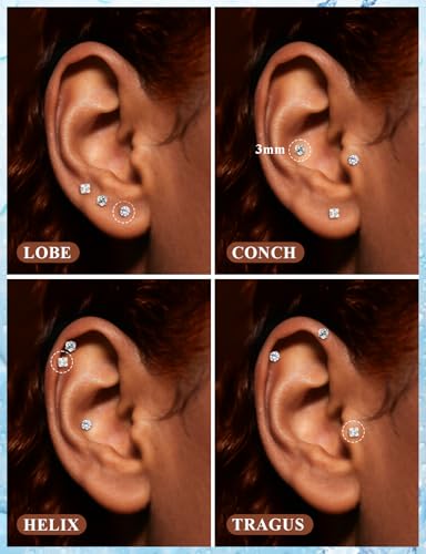 20G 18G 16G Astm F136 Titanium Internal Thread Flat Back Earrings Nose Studs Tragus Helix Conch Cartilage Lobe Earrings Medusa Labret Snake Bite Monroe Lip Ring Piercing Jewelry For Women Men - color: Clear, size: 16G-7MM Bar-CZ 3MM