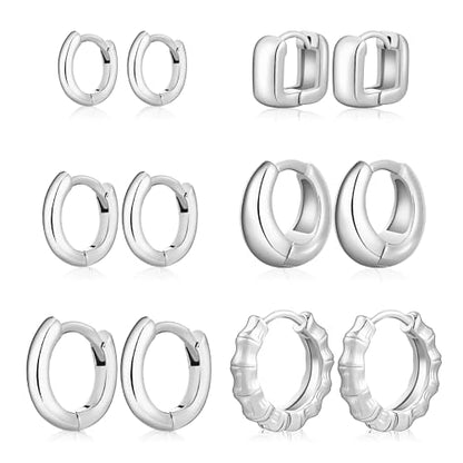 Wgoud Small Gold Hoop Earrings Set for Women, 6 Pairs 14K Gold Plated Hypoallergenic Lightweight Huggie Hoops Earrings, Trendy Cartilage Cubic Zirconia Earrings for Women Gifts. - color: 02Silver