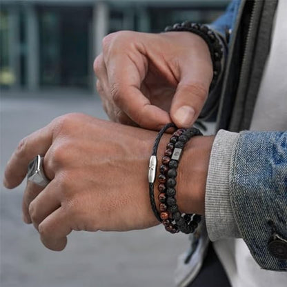 RANKEEF Tiger Eye Bracelet For Men 8MM Natural Stone Stretch Adjustable Black Crystal Beaded Bracelet for Men Women Gifts - color: 2,tiger eye
