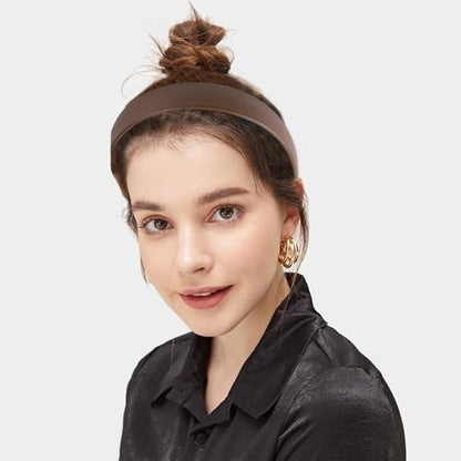 WantGor 1 Inch PU Leather Headband, Wide Padded Hairband Fashion Hair Bands | Cute Womens Headbands Holiday DIY Hair Accessories (Brown) - color: Brown