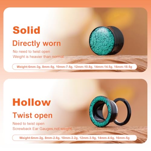 4PCS Shiny Glitter Resin Gauges Stainless Steel Ear Tunnels and Plugs Light blue Green Pink and Dark brown Glitter Colorful Ear Gagues Screw Fit Expander Stretcher Piercings - color: ZS8720H, size: 8mm(0g)