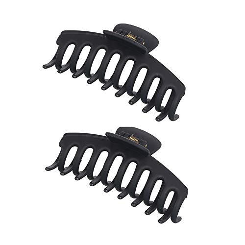 2 Pack Big Hair Claw Clips Nonslip Large Claw Clip for Women and Girls Hair,Strong Hold Grips Hair Accessories 4 Inch (Black) - color: Black