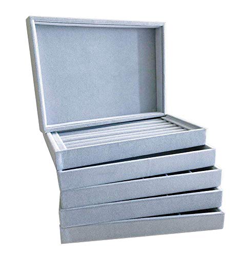 Stackable Tray Grey Velvet Premium Quality Jewelry Small Collections Organizer Multi Function Practical Versatile Design Home Store Trade Show Holder Closet Drawer Divider Inserts - size: Flat Tray
