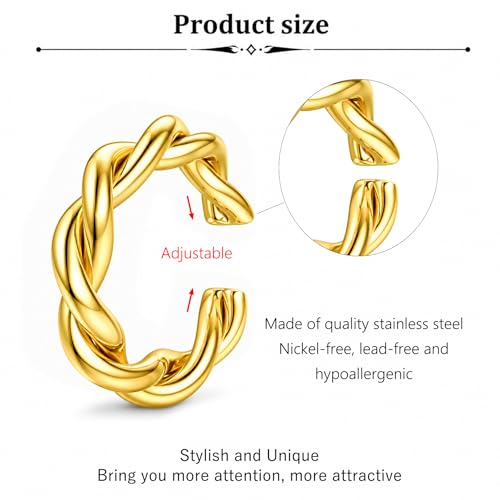 JFORYOU Stainless Steel Ear Cuff Fake Helix Cartilage Clip On Wrap Earrings Fake Lip Ring Non-Piercing Adjustable Men Women - color: Style G-Gold