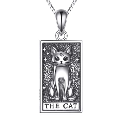 YAFEINI Cat Tarot Necklace 925 Sterling Silver Cat Tarot Pendant Necklace Jewelry Gifts for Women - style: cat