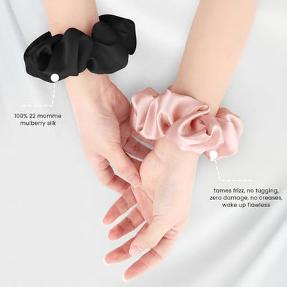 100% Mulberry Silk Hair Ties, Silk Hair Scrunchies for Women, No Damage for Curly Hair (Blush pink,L) - color: Color 04