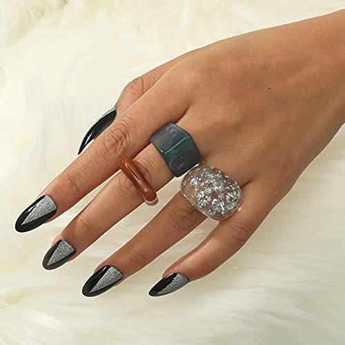 Resin Chunky Rings for Women Multicolor Acrylic Plastic Rings Set Cute Trendy Aesthetic Y2k Statement Rings Thick Dome Heart Knuckle Finger Jewelry - color: 3PCS