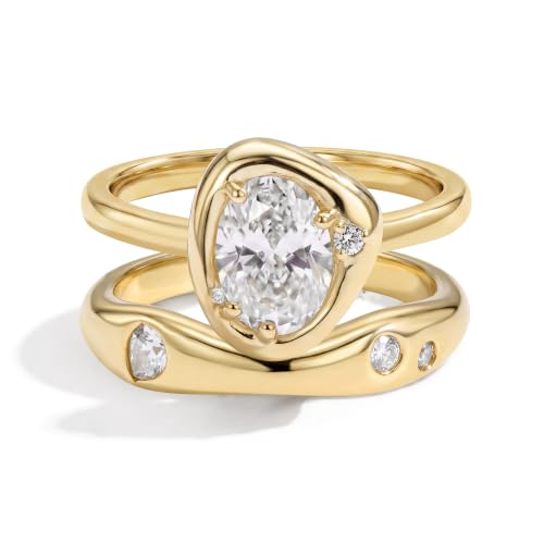 18K Gold & Silver Plated Stackable Ring Set for Women, CZ Curved Wave Stacking Bands, Statement Promise Rings for Wedding Engagement, Trendy Dainty Jewelry Gift - color: Gold 3