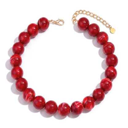 Chunky Beaded Necklace for Women Trendy Boho Collar Statement Necklace Large Round Resin Beads Choker Necklaces Summer Beach Jewelry Gifts - color: Red