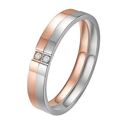 Women's Stainless Steel 2MM Thin Stackable Midi Eternity Ring Cubic Zirconia Engagement Wedding Bands - color: 2pcs (Silver + Rose Gold)