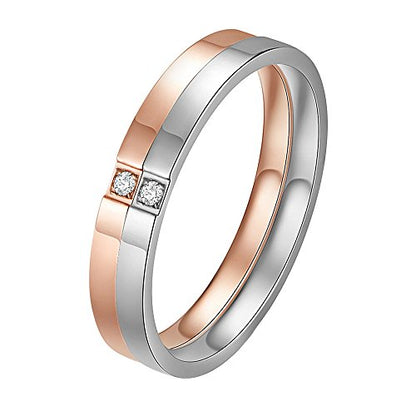 Women's Stainless Steel 2MM Thin Stackable Midi Eternity Ring Cubic Zirconia Engagement Wedding Bands - color: 2pcs (Silver + Rose Gold)