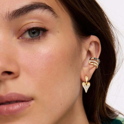 Ear Cuffs Non Piercing for Women 14K Gold Plated Ear Cuff Earrings Colorful Cubic Zirconia Paved Trendy Cartilage Earring Jewelry | Single - color: Black