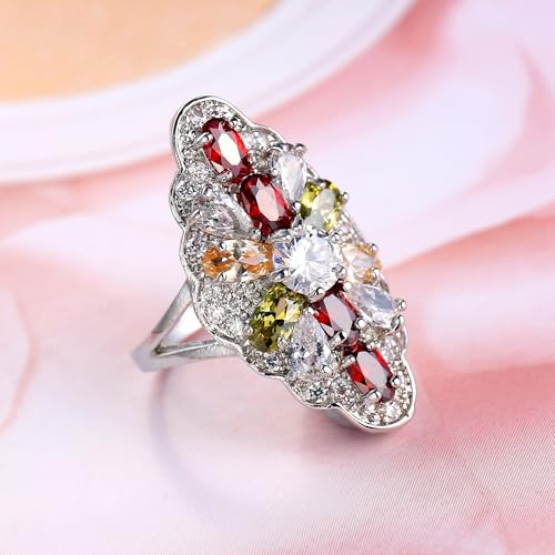 Luxury Women's Cubic Zirconia Crystal Flower Big Cocktail Statement Rings Fashion Art Deco925 Silver Created Gem Filled Cluster Flower Lndex Finger Ring(6#), XG12-R002-A06 - size: 6#