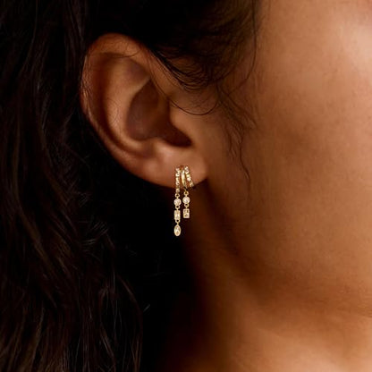 Dangle Earrings for Women,14k Gold Plated Triple Huggie Stud Earrings Cute Statement Chain Earring Dainty Drop Earrings for Women Trendy Gold Plated Jewelry - color: dangle4-Gold