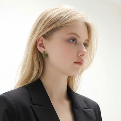 Chunky Gold Hoop Earrings for Women 9 Pairs, Fashion Resin Jewelry Gifts | Thick, Open, Twisted, Huggie, lightweight, 14K Gold-plated, Hypoallergenic, Great for Party/Gathering/Wedding/Work/Daily - color: Green