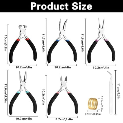 5 Pcs Jewelry Making Pliers Tools with Needle/Chain Nose Pliers, wire cutters Round Nose, Bent Nose-Matte Handle,jewelry making supplies for adults - style: 5pcs - Black