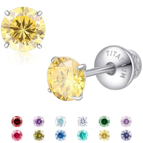 Limerencia Birthstone Screw Back Earrings G23 Implant Grade Titanium Stud Earrings Hypoallergenic Cubic Zirconia Posts Studs Jewelry Gifts for Girls Sensitive Ears - color: November