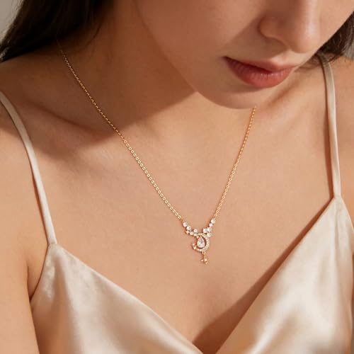 WEARON Gold Necklace for Women Gold Star Necklace 14K Gold Plated CZ Necklace Dainty Choker Charm Necklaces Hypoallergenic Trendy Jewelry for Women Gift - color: Moon Star Y