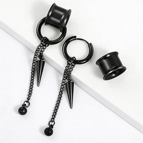 Aienid 2 Pcs Stainless Steel Dangle Gauges, 6mm-20mm Ear Tunnels Expander Plugs Stretcher Piercing Body Jewelry for Men Women - color: Chain, size: 6mm (2G)