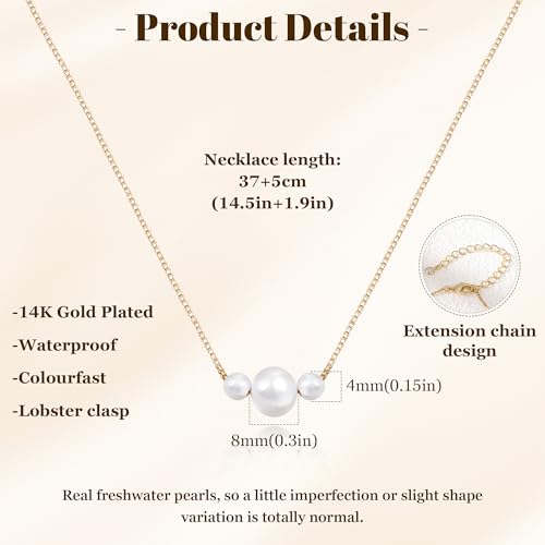 Gold Pearl Necklaces for Women Trendy, 14K Gold Plated Dainty Necklace Simple Single Double Layered Pearl Pendant Necklaces for Women Wedding Birthday Jewelry Gifts - color: 2-Three-Pearl-Gold
