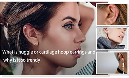Unisex Dainty Tiny 18k Real Gold Plating Cartilage Huggie Hoop Earrings, 16G Surgical Steel Small Endless Hinged Hoops Earring for Earlobe Cartilage Helix Rook Daith Conch Nose Lip Body Piercing Jewelry - color: Gold 6/8/10mm