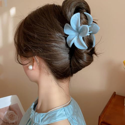 Flower Hair Clips for Women Girls Claw Clips Set Light Gray Plumeria with Marble Design Barrettes Summer Hair Clip Fashion Hair Styling Accessories for Thick Thin Hair(3Pcs: 1 Large 2 Small) - color: Light Gray